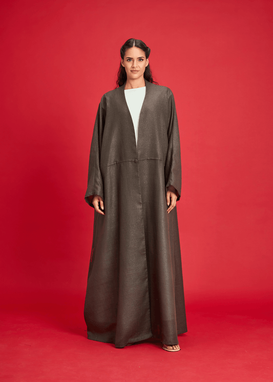 OLIVE LOOSE-FIT SHIMMER LINEN ABAYA