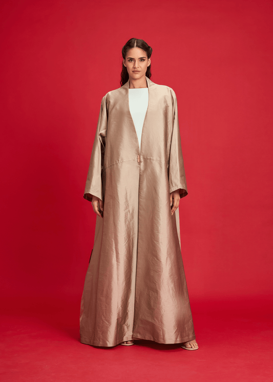 BEIGE PLAIN TAFFETA ABAYA