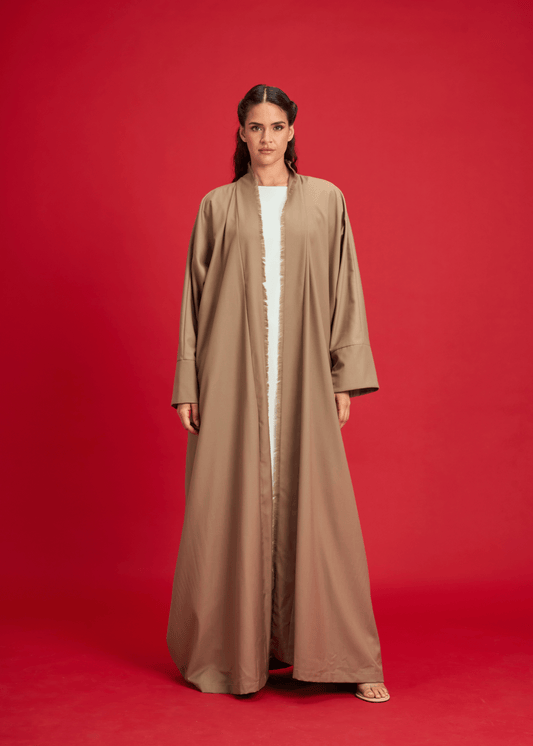 BEIGE PANELLED LINEN ABAYA
