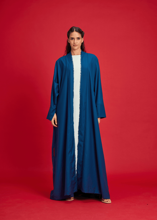 BLUE PANELLED LINEN ABAYA