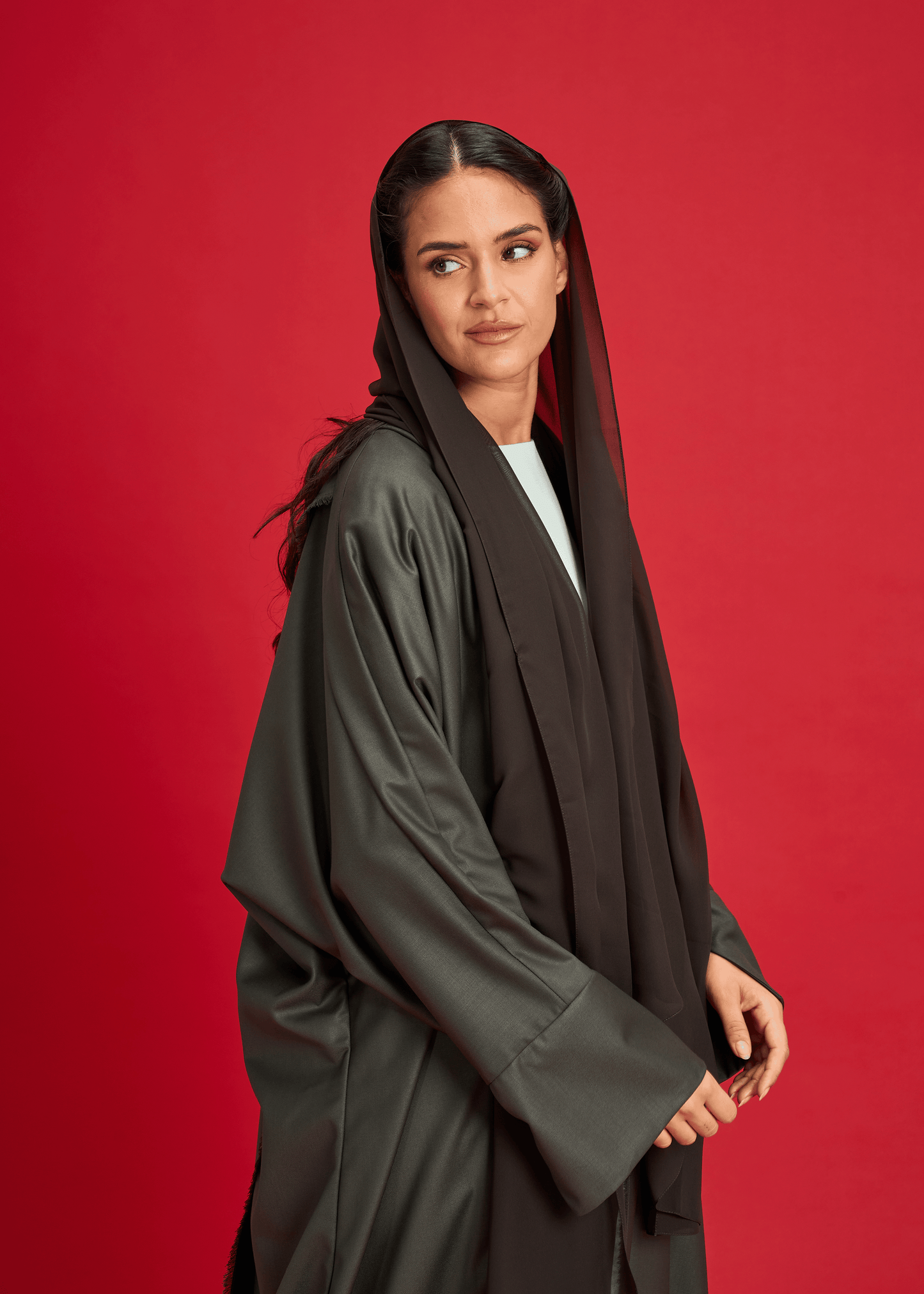 ARMY GREEN PANELLED LINEN ABAYA