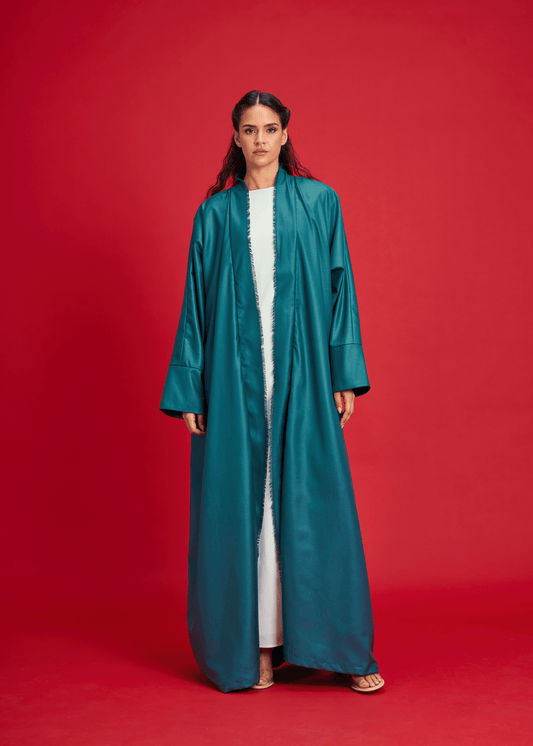 TURQUOISE PANELLED LINEN ABAYA
