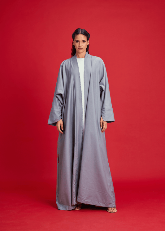 LIGHT GREY PANELLED LINEN ABAYA