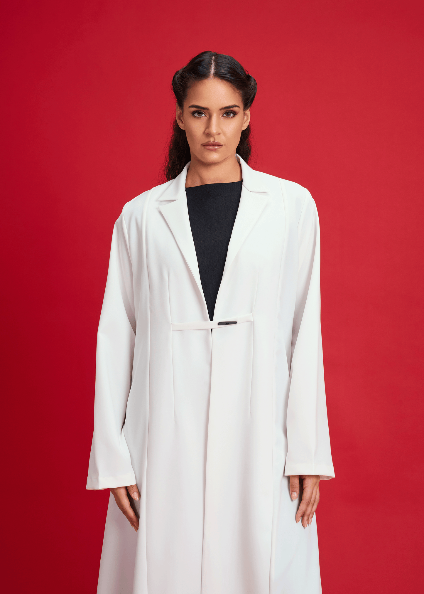 WHITE LIGHT CREPE COAT STYLE