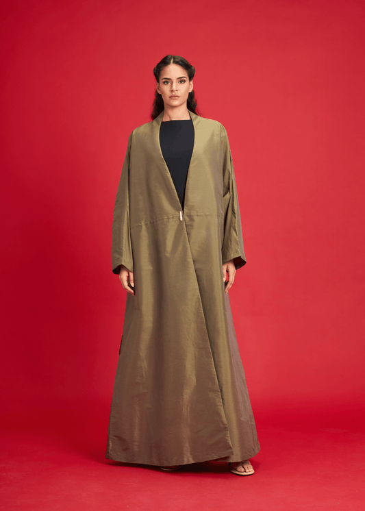 OLIVE PLAIN TAFFETA ABAYA