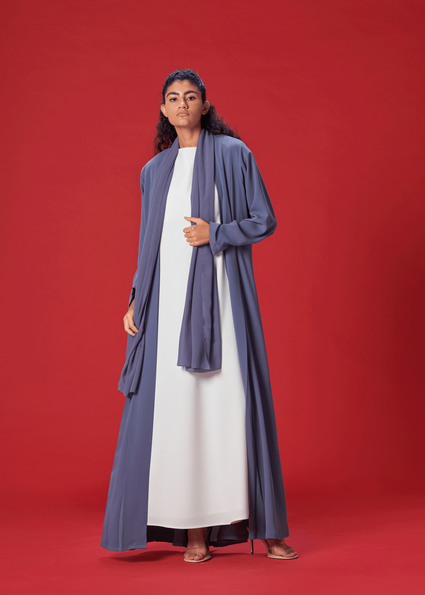 BLUE PLEATED CREPE ABAYA