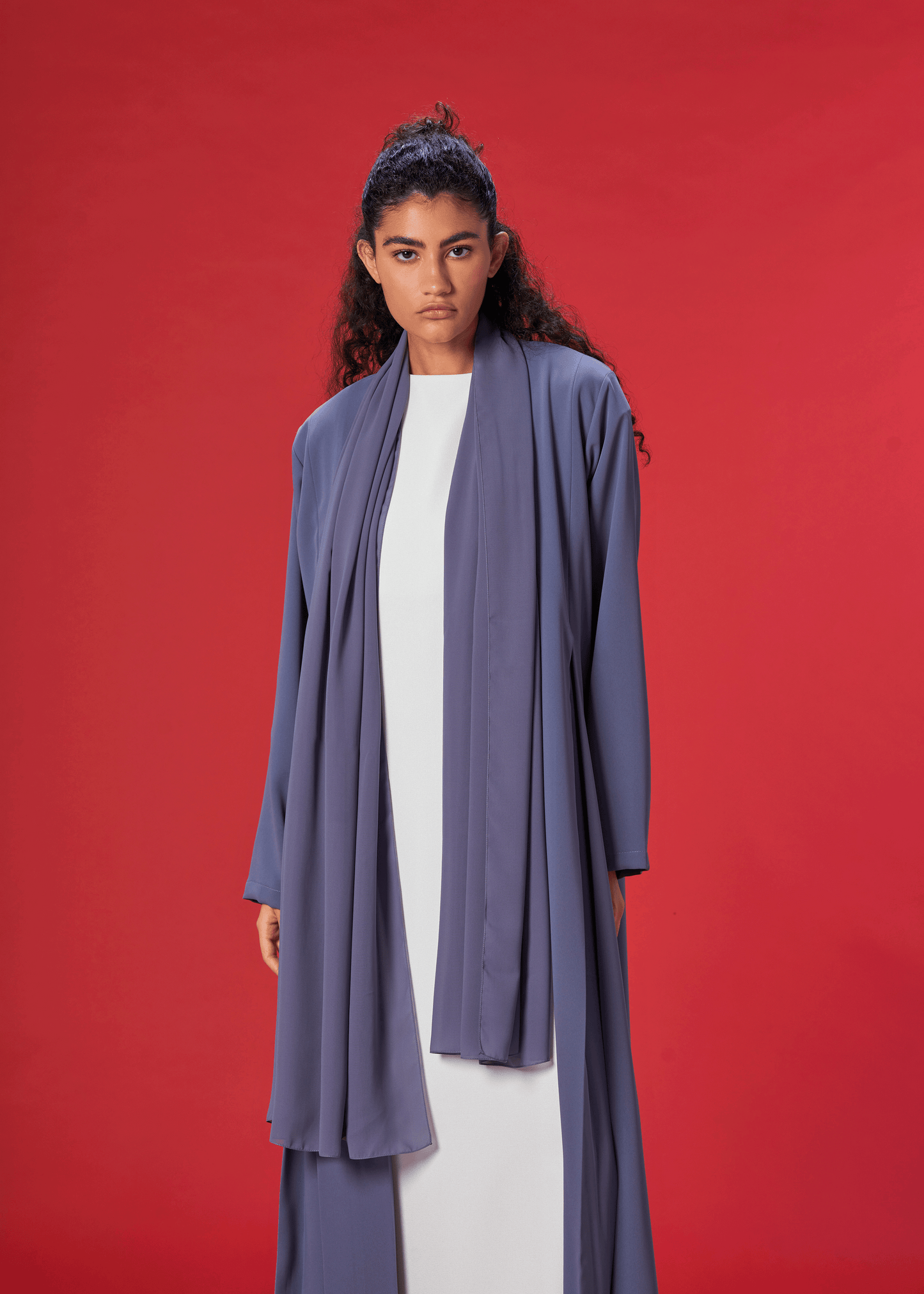 BLUE PLEATED CREPE ABAYA