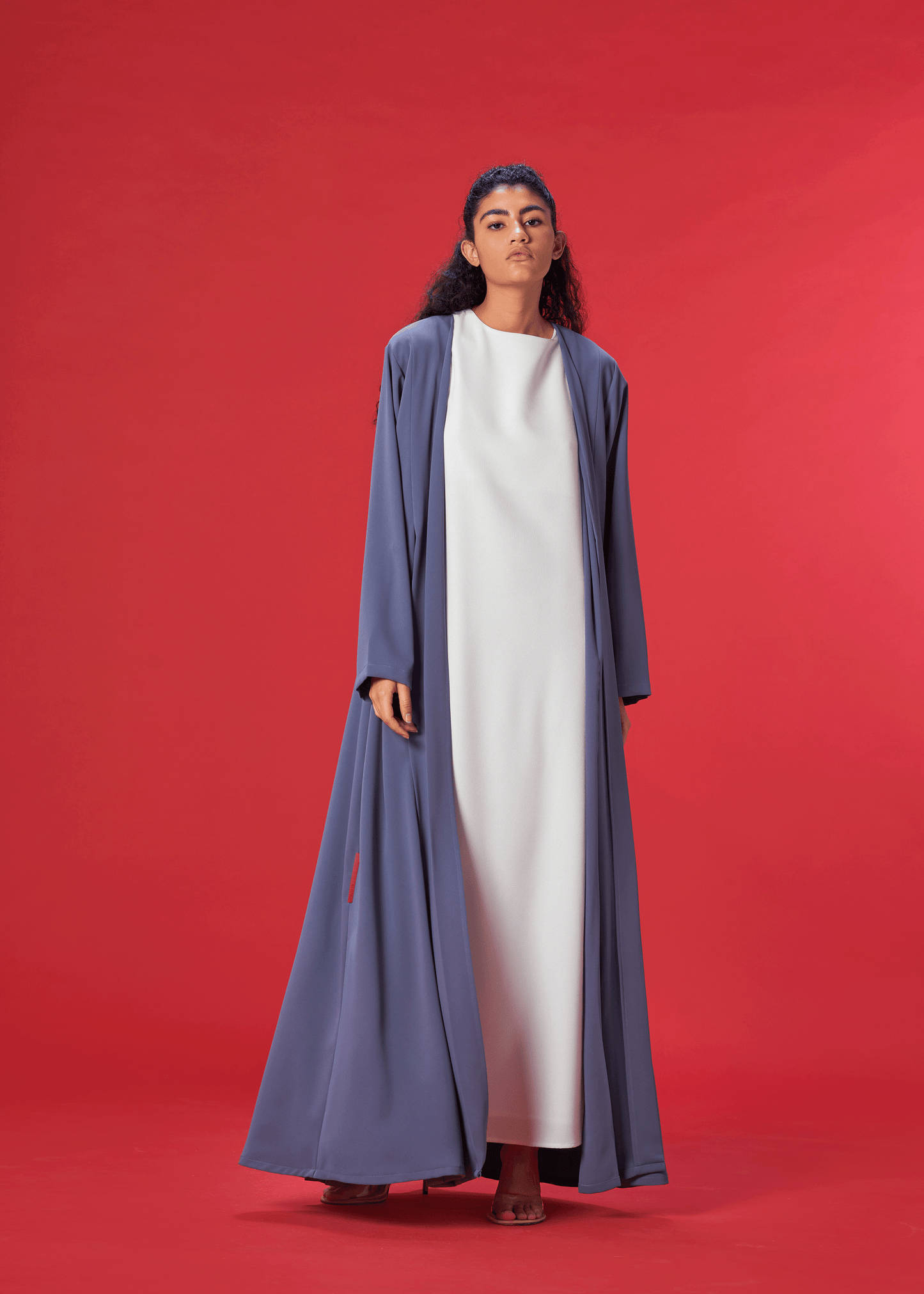 BLUE PLEATED CREPE ABAYA