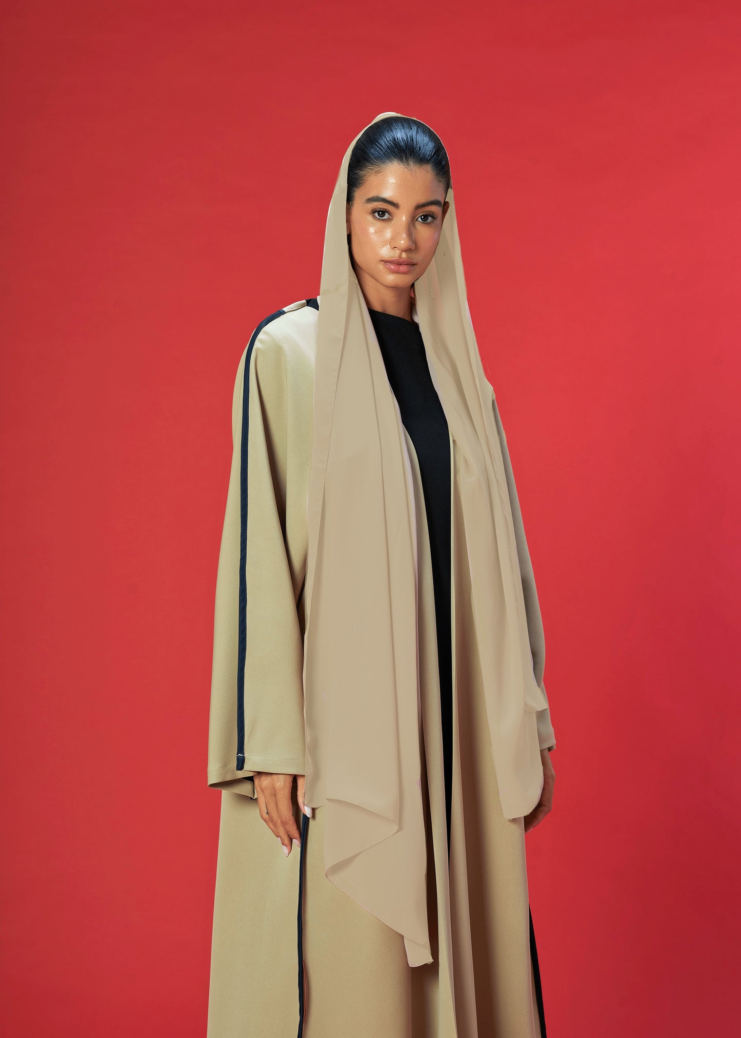 BEIGE TWO TONED CREPE ABAYA