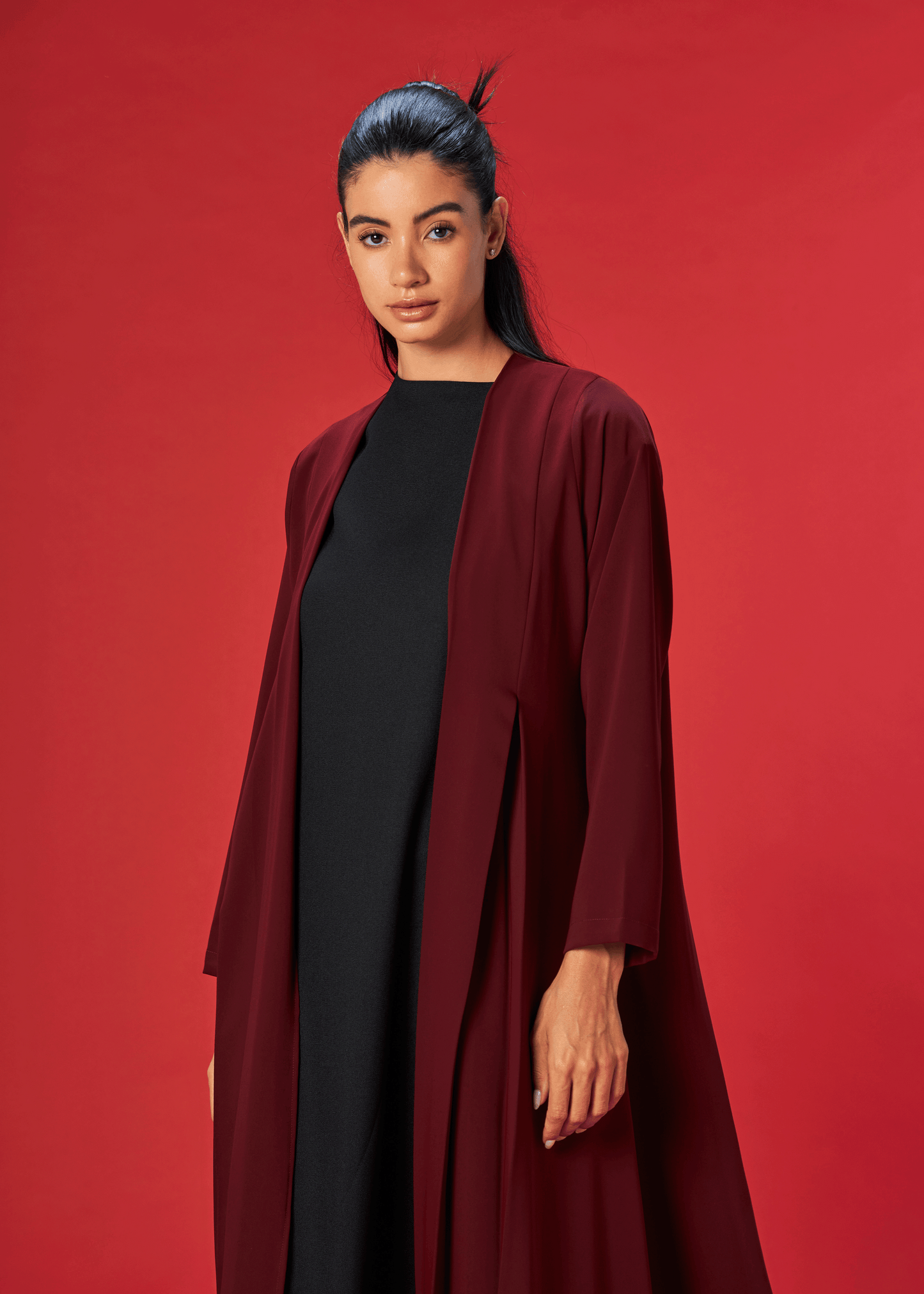 MAROON PLEATED CREPE ABAYA