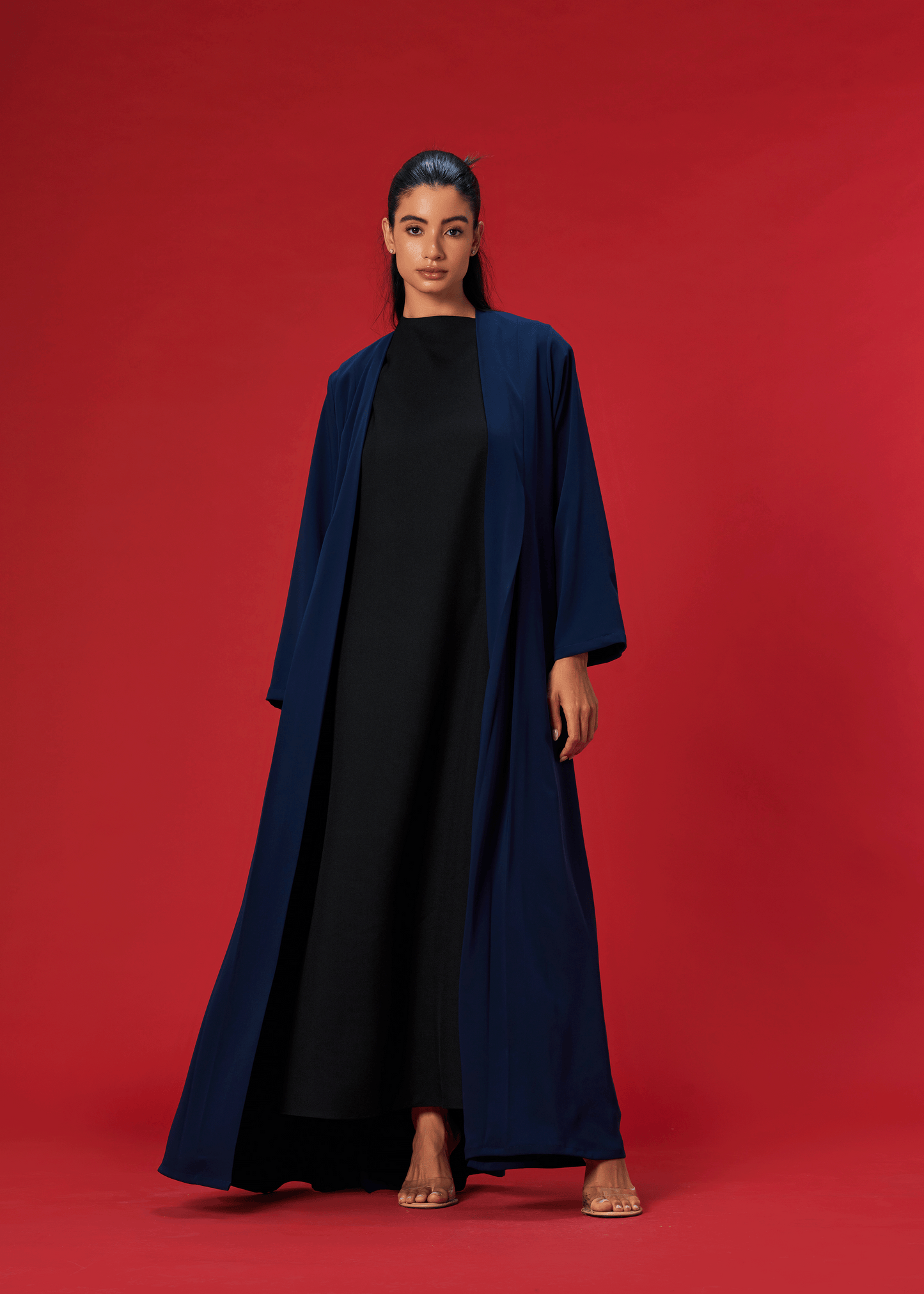 NAVY BLUE PLEATED CREPE ABAYA