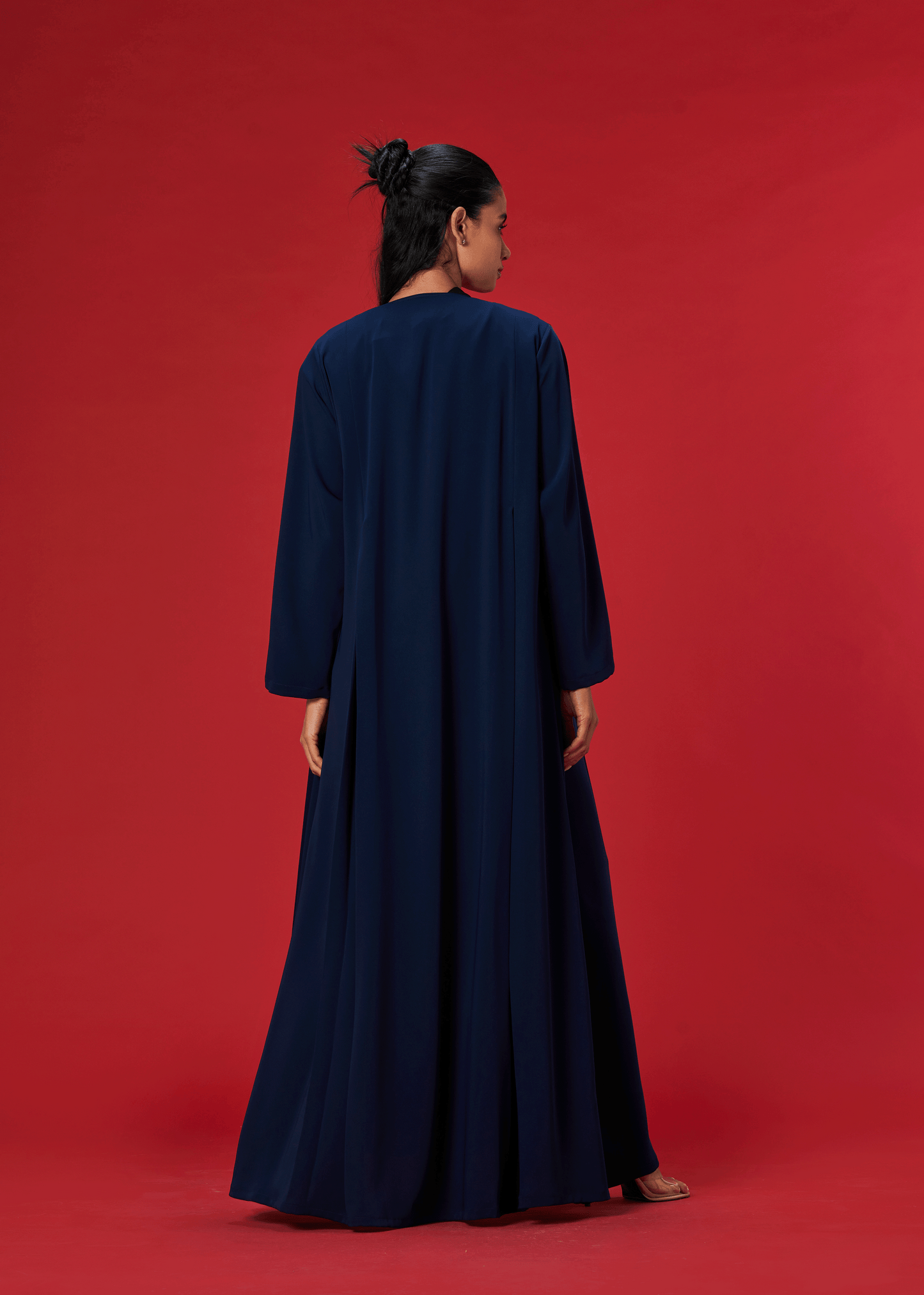 NAVY BLUE PLEATED CREPE ABAYA