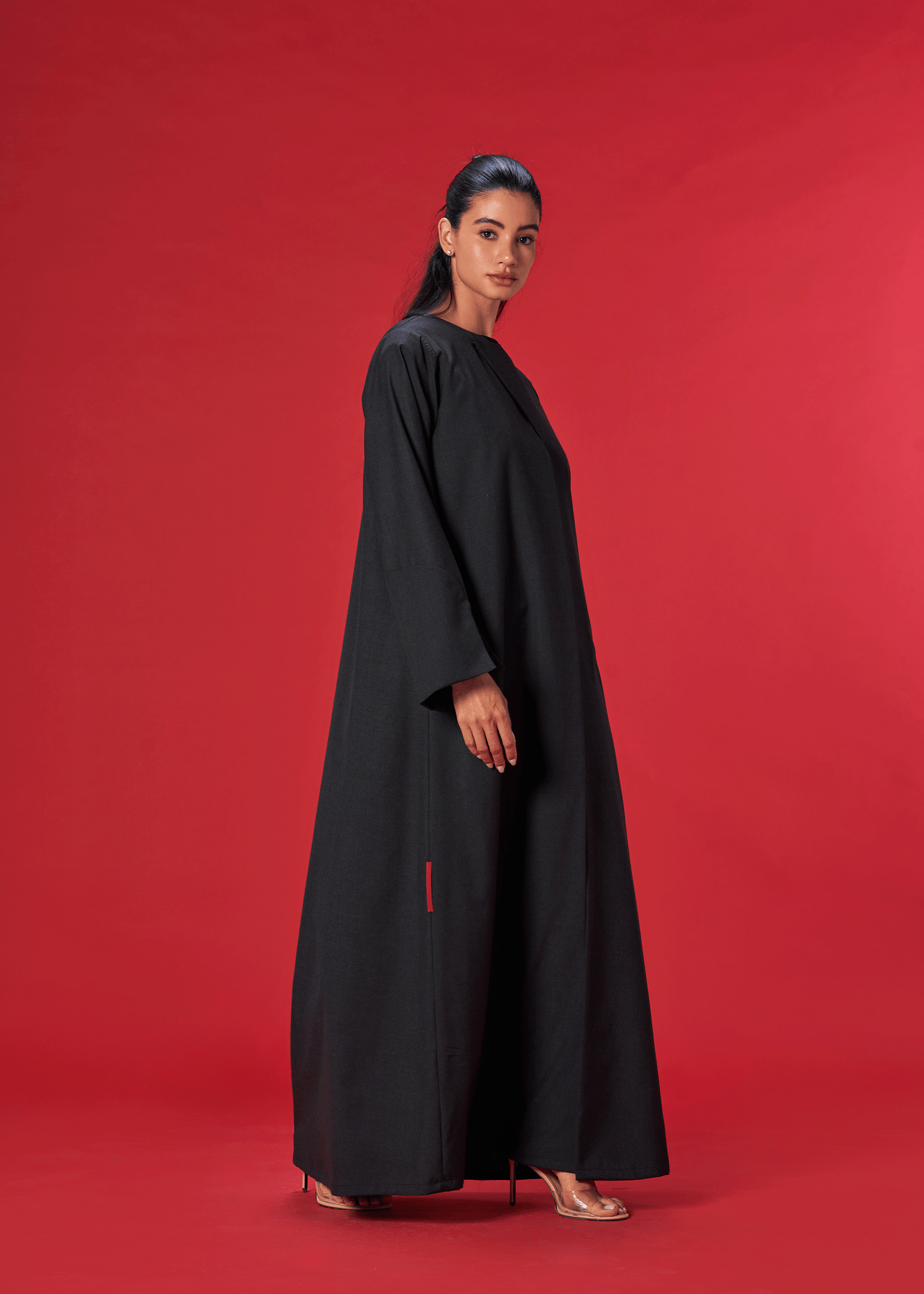 BLACK OVERLAP COAT LINEN ABAYA