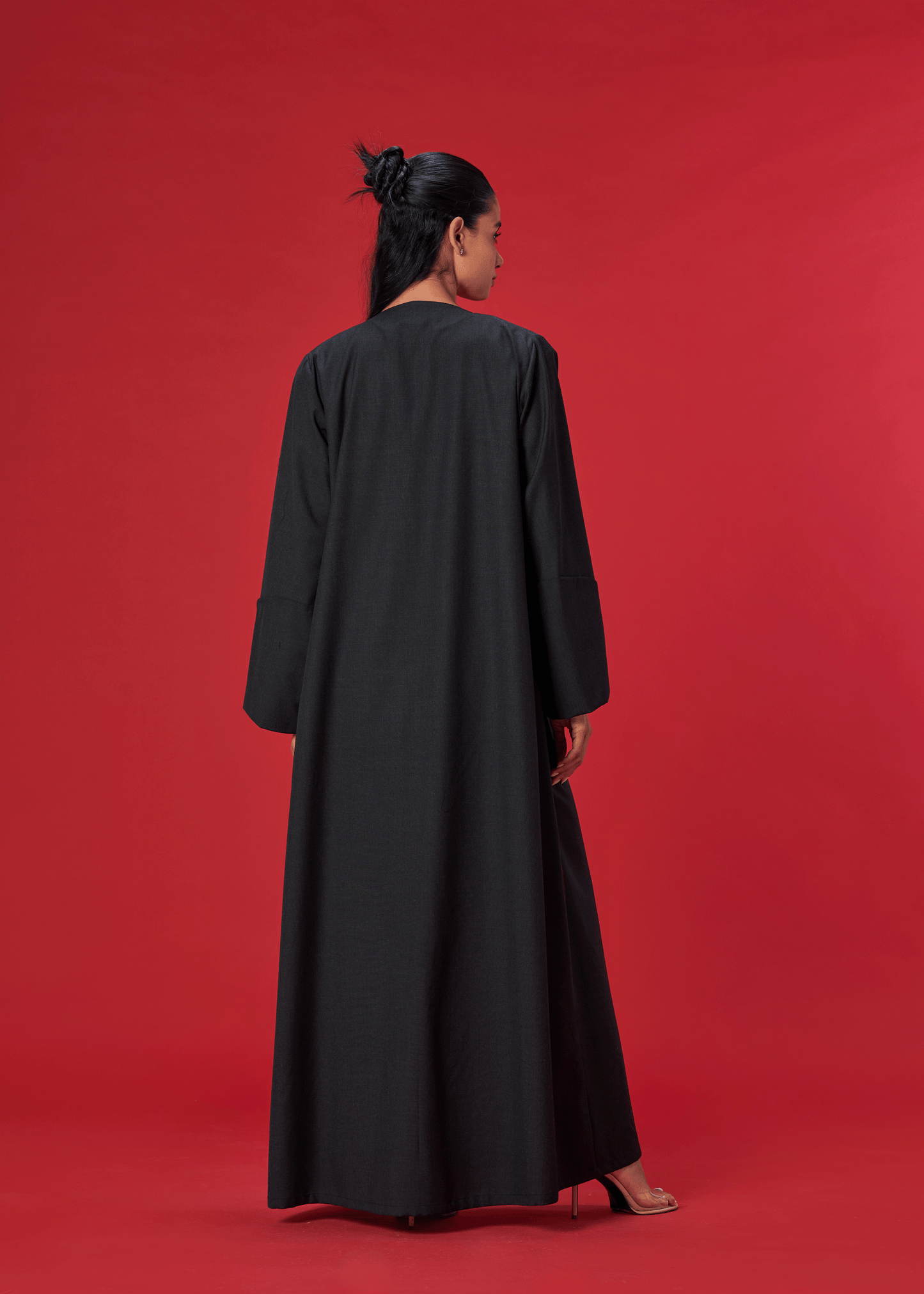 BLACK OVERLAP COAT LINEN ABAYA