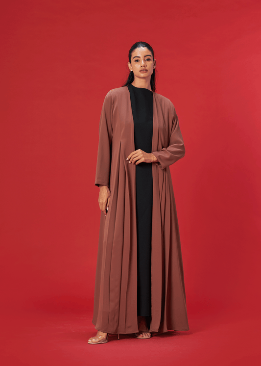 BROWN PLEATED CREPE ABAYA