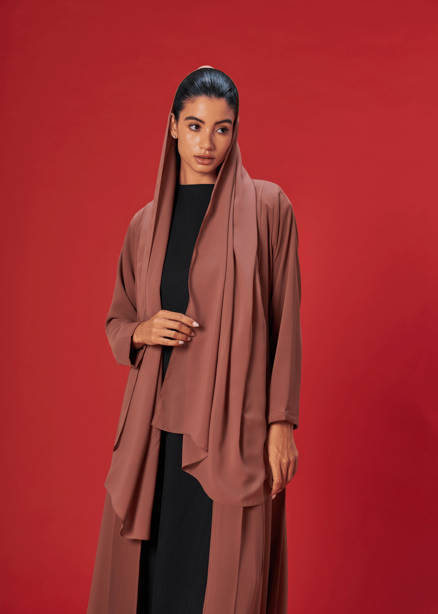 BROWN PLEATED CREPE ABAYA