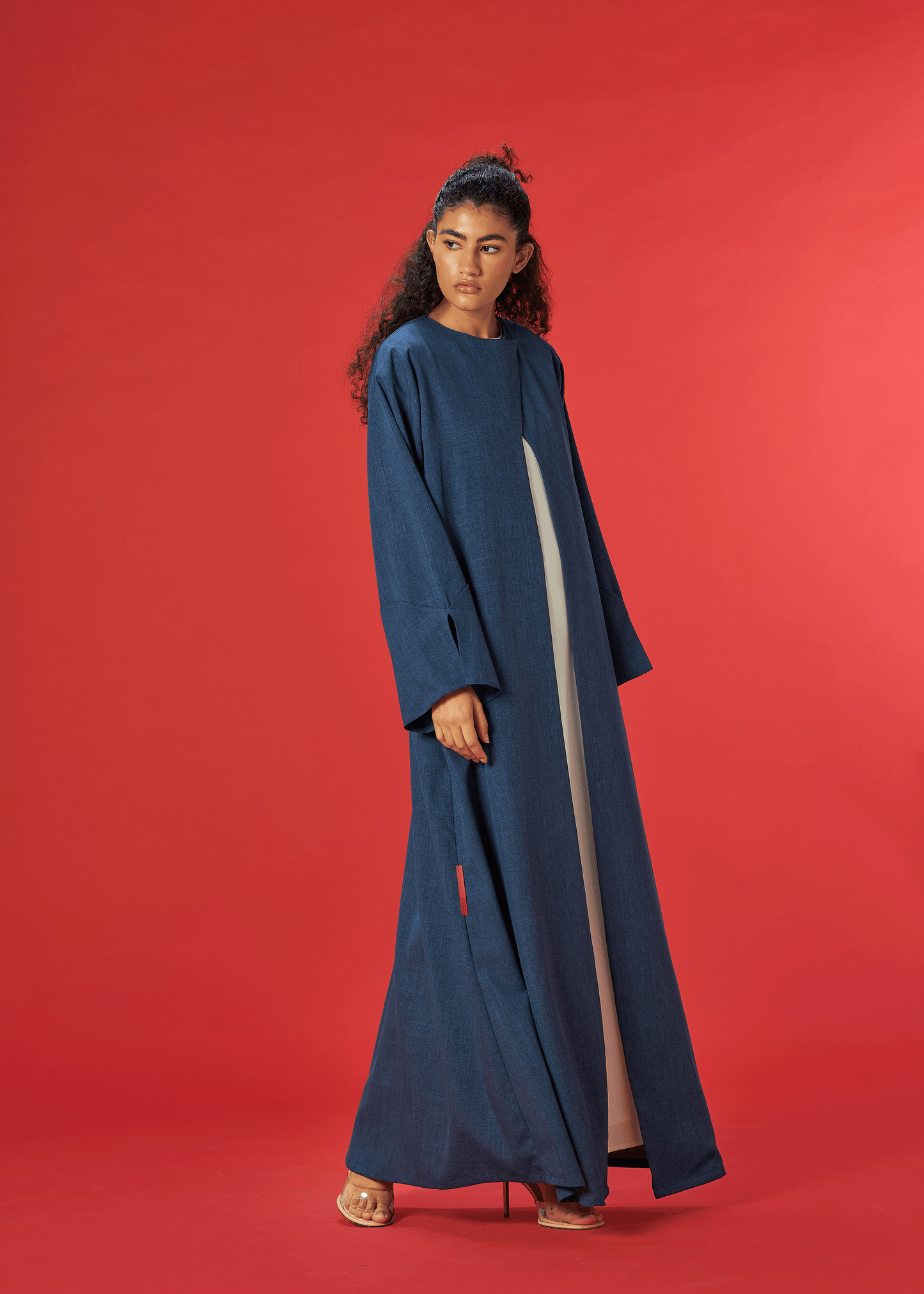 BLUE OVERLAP COAT LINEN ABAYA