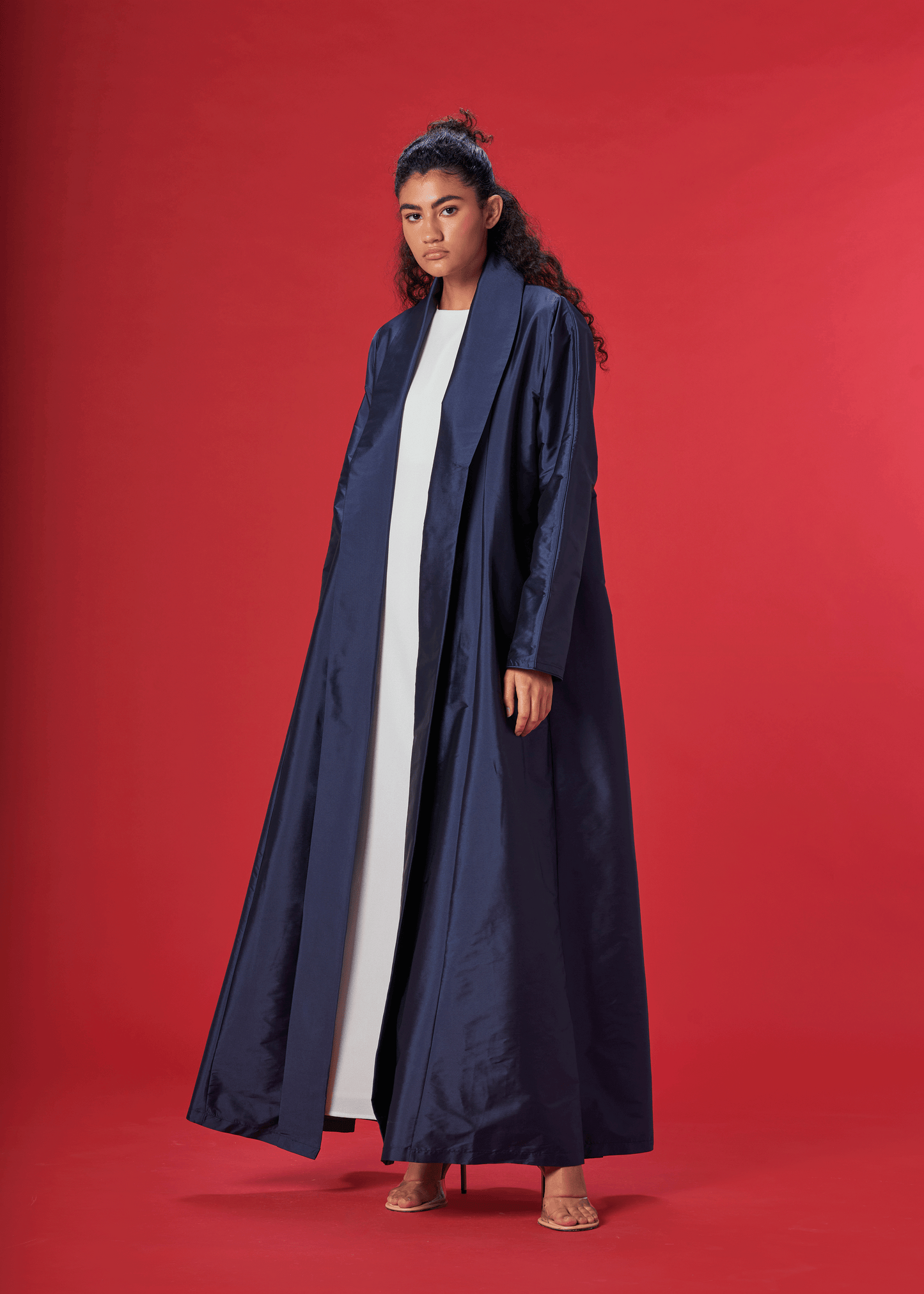 NAVY BLUE PANELLED TAFFETA ABAYA