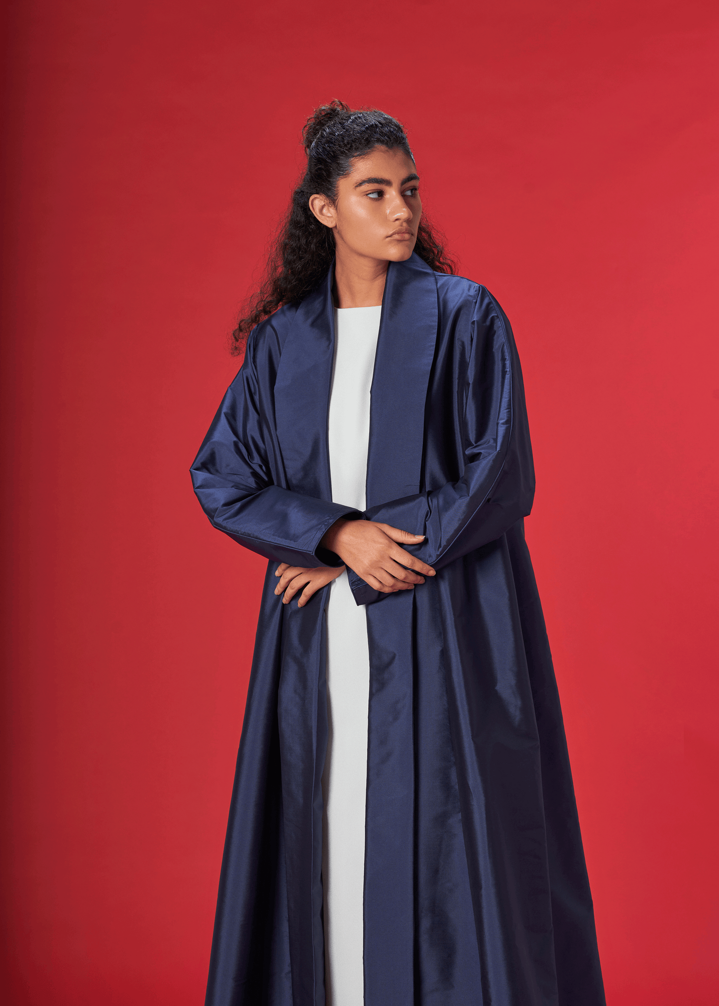 NAVY BLUE PANELLED TAFFETA ABAYA