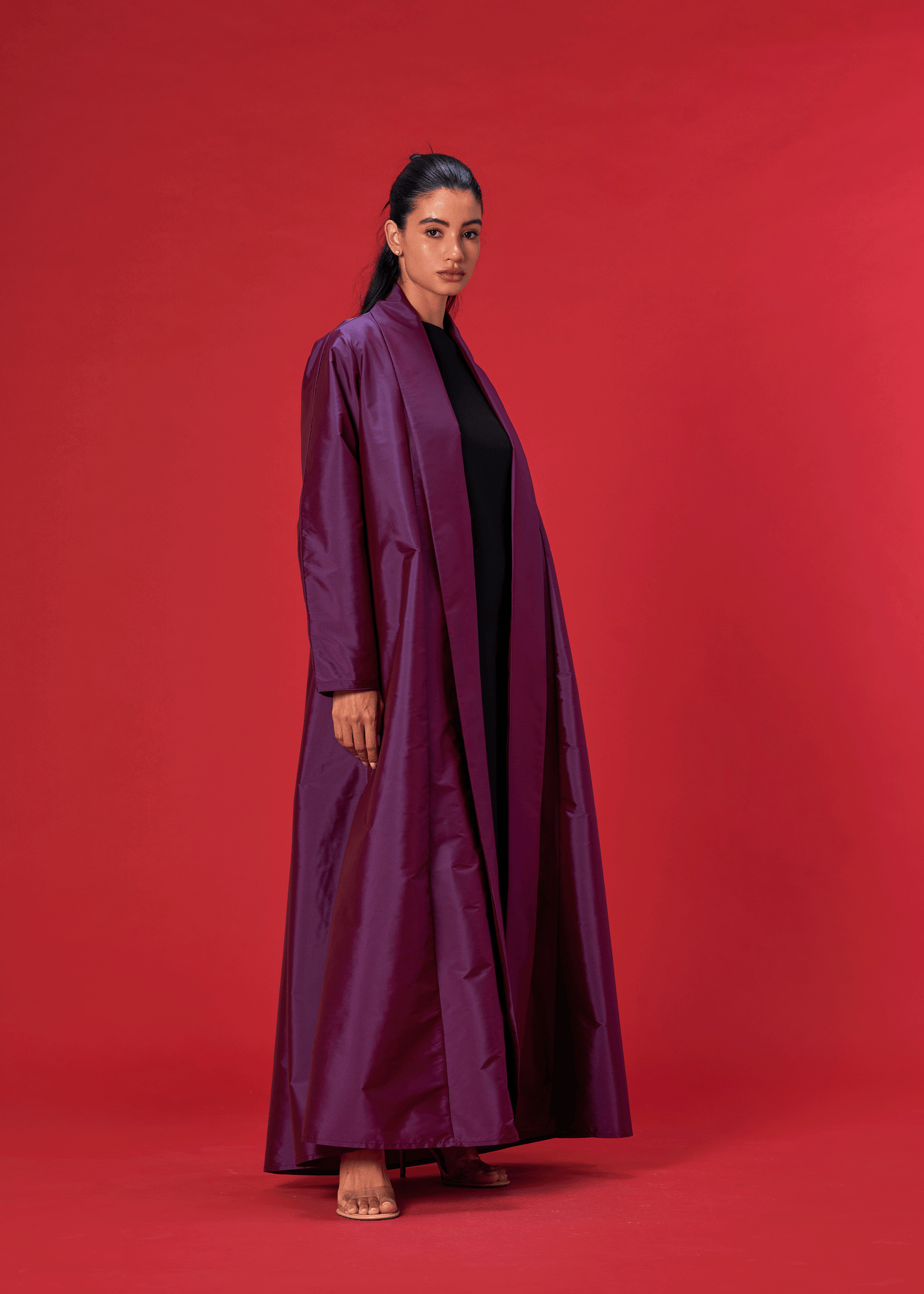 PURPLE PANELLED TAFFETA ABAYA