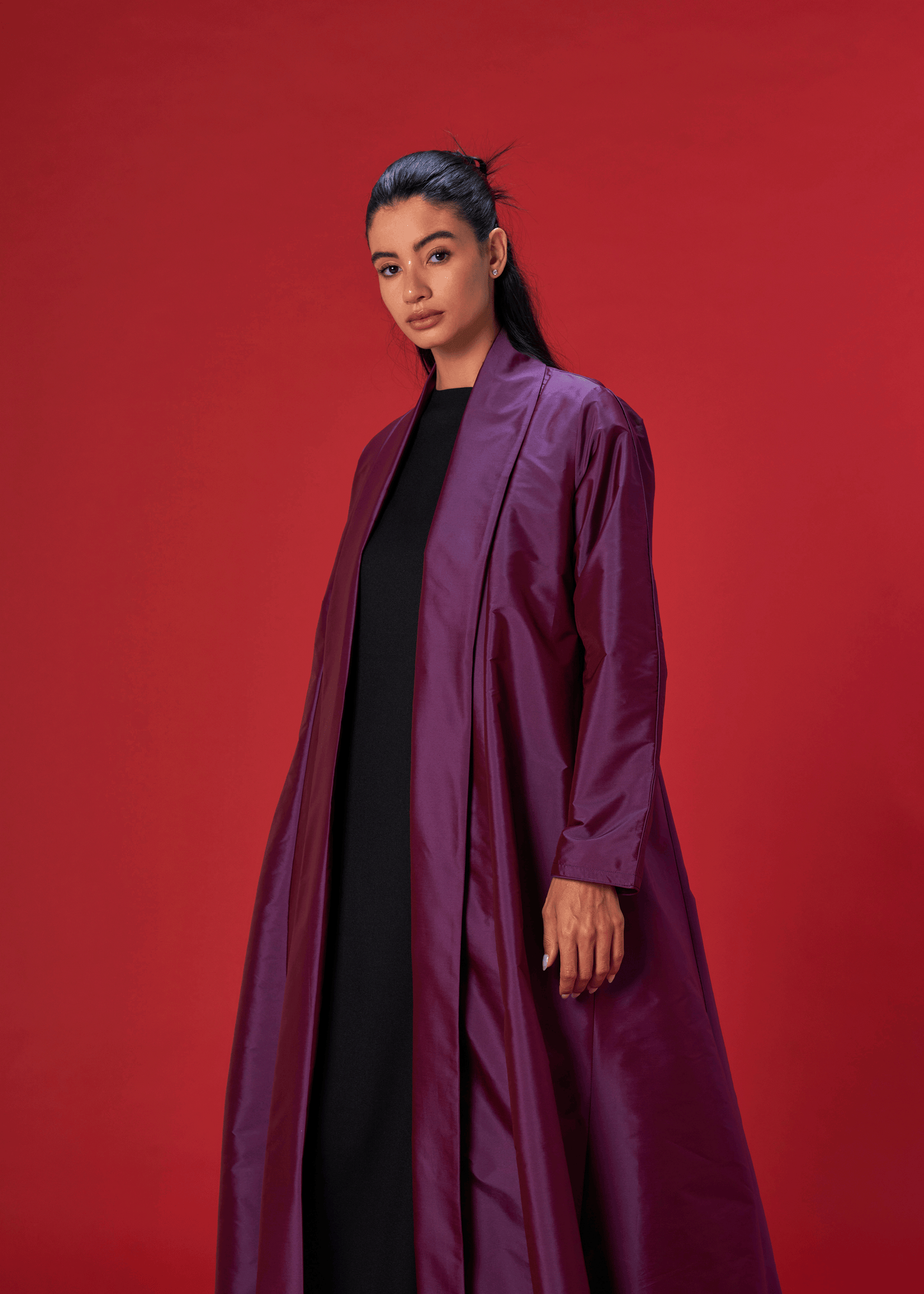 PURPLE PANELLED TAFFETA ABAYA