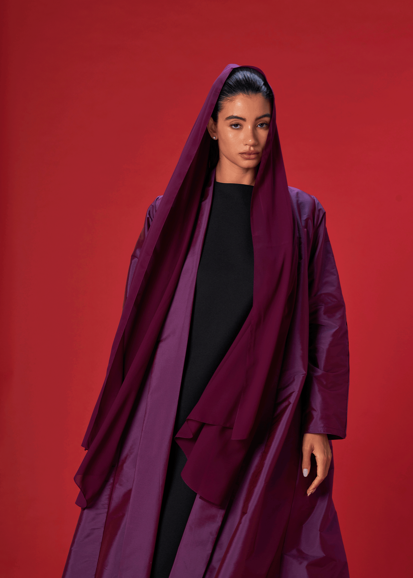 PURPLE PANELLED TAFFETA ABAYA