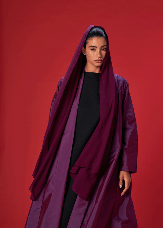 PURPLE PANELLED TAFFETA ABAYA