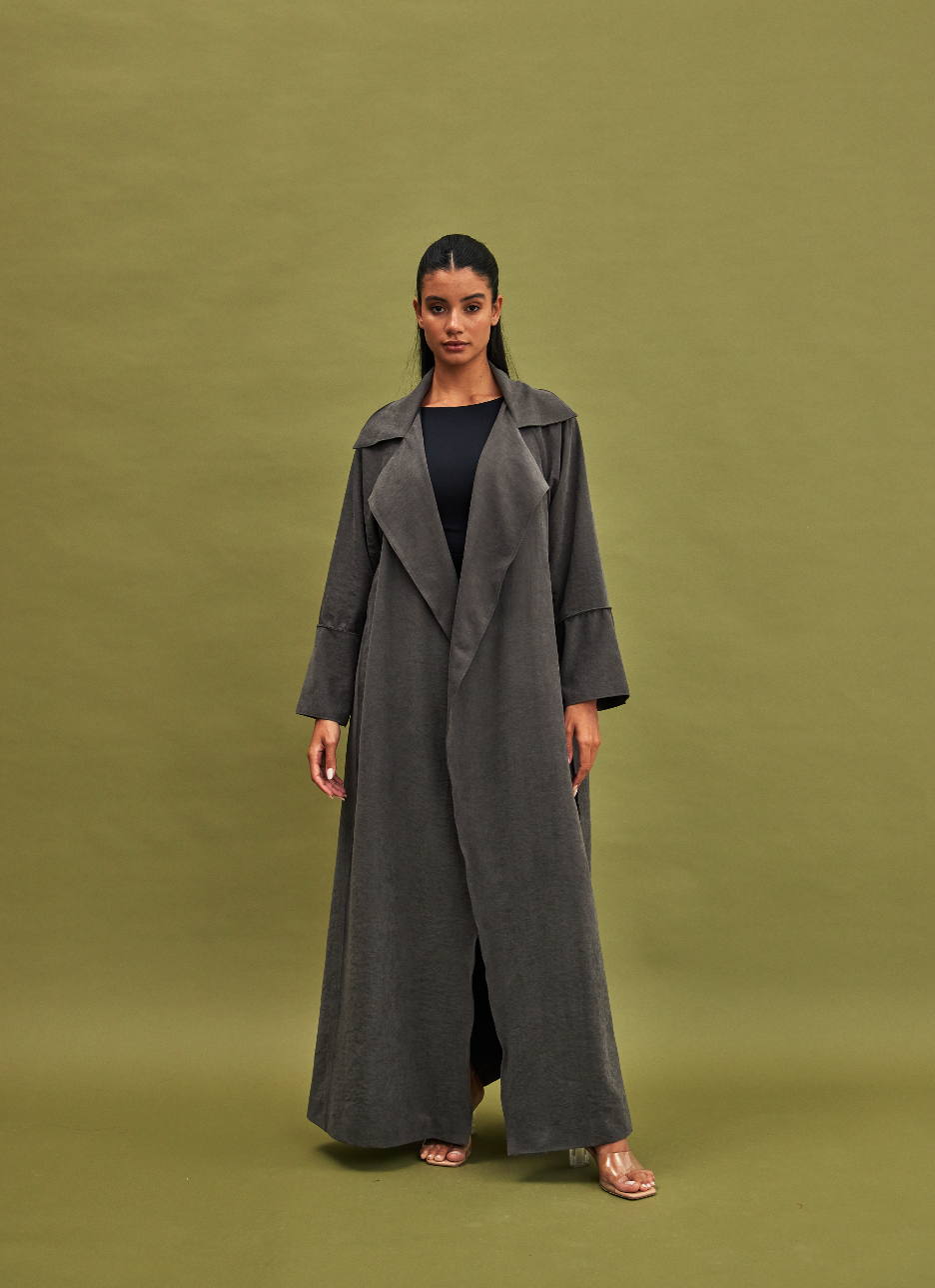 GREY COAT SUEDE ABAYA