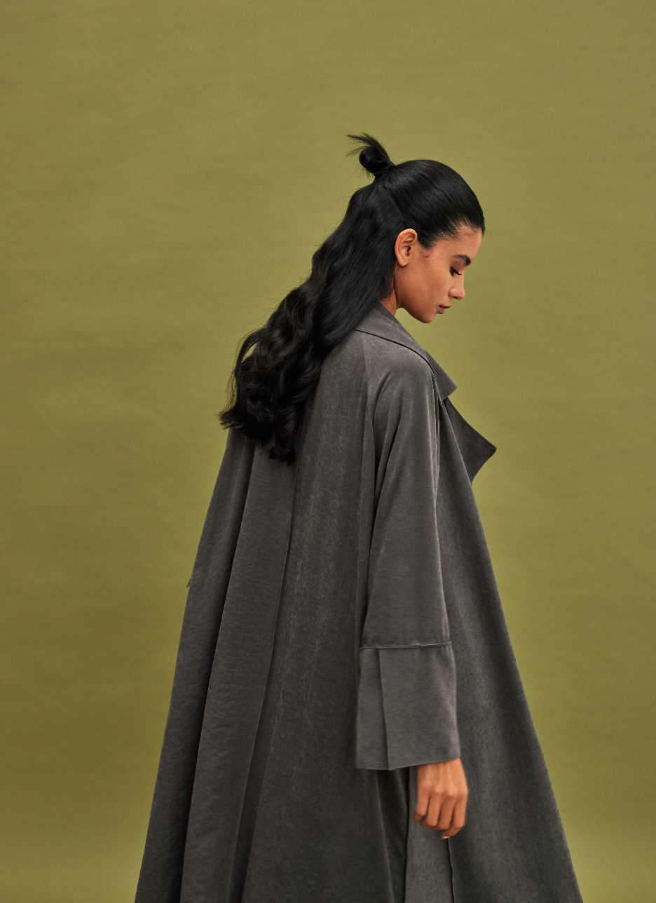 GREY COAT SUEDE ABAYA