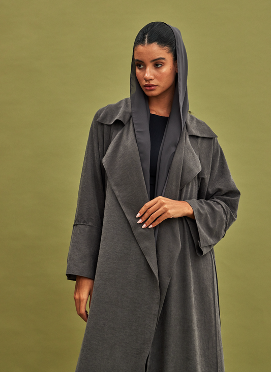 GREY COAT SUEDE ABAYA